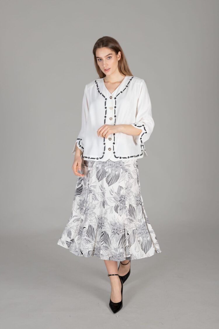 Top Plain Blouse Bottom Print Skirt - Multicolor - GUMANIZE - Globality Store - Women Clothes Wholesale Turkey