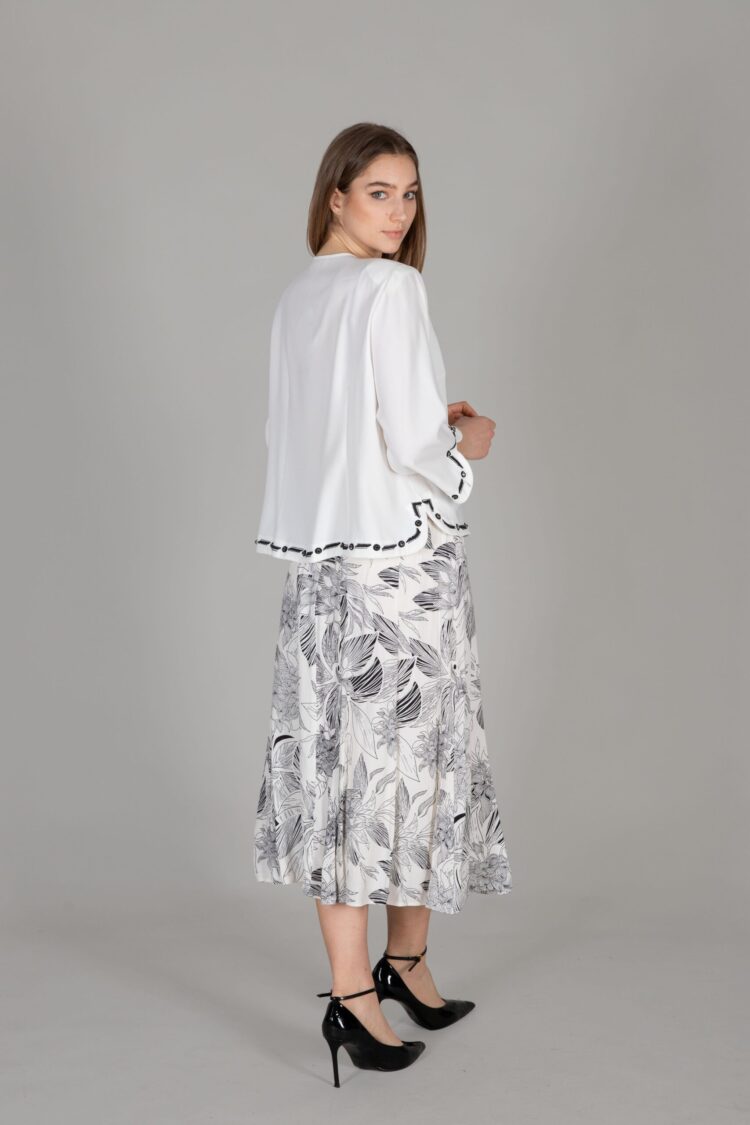 Top Plain Blouse Bottom Print Skirt - Multicolor