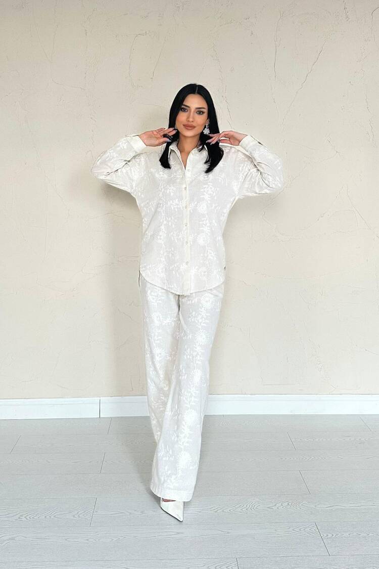 Floral Set - Ecru - Elisa - Globality Store - Women Clothes Wholesale Turkey