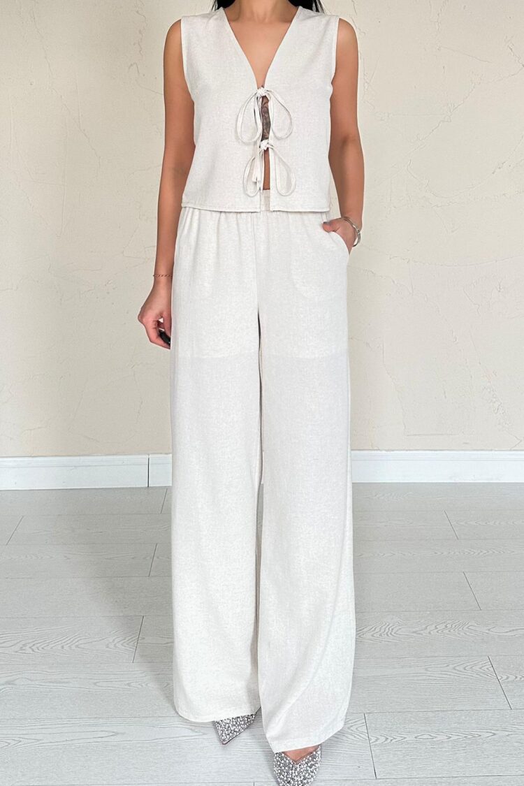 Linen Set With Bow Front - Stone