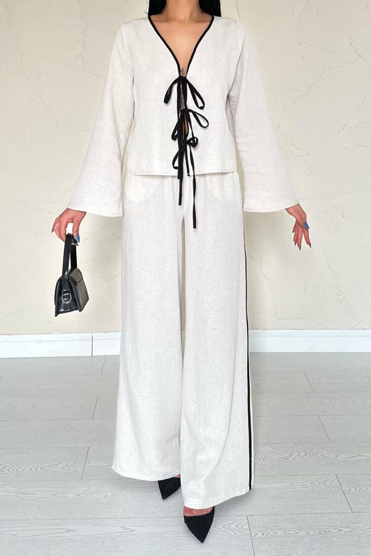 Linen Set With Bow - Stone