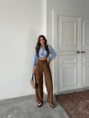 Coffee Polyviscose Double Button Palazzo Pants - Radica Fashion - Globality Store - Women Clothes Wholesale Turkey