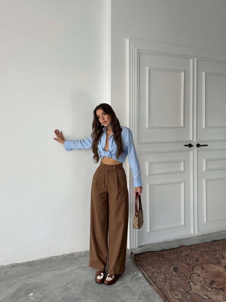 Coffee Polyviscose Double Button Palazzo Pants - Radica Fashion - Globality Store - Women Clothes Wholesale Turkey