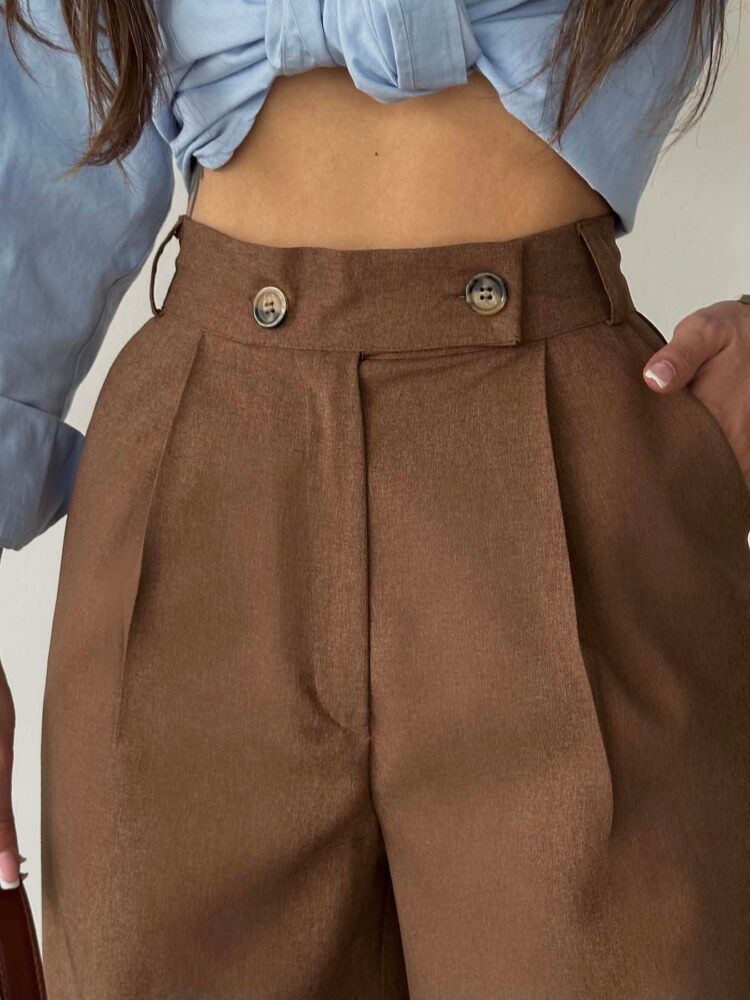 Coffee Polyviscose Double Button Palazzo Pants