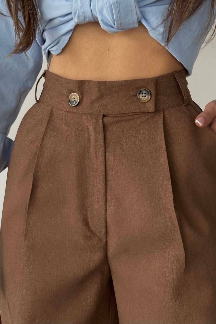 Coffee Polyviscose Double Button Palazzo Pants
