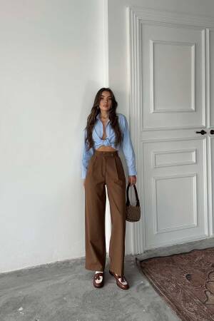 Coffee Polyviscose Double Button Palazzo Pants - Radica Fashion - Globality Store - Women Clothes Wholesale Turkey
