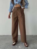 Coffee Polyviscose Double Button Palazzo Pants - Radica Fashion - Globality Store - Women Clothes Wholesale Turkey