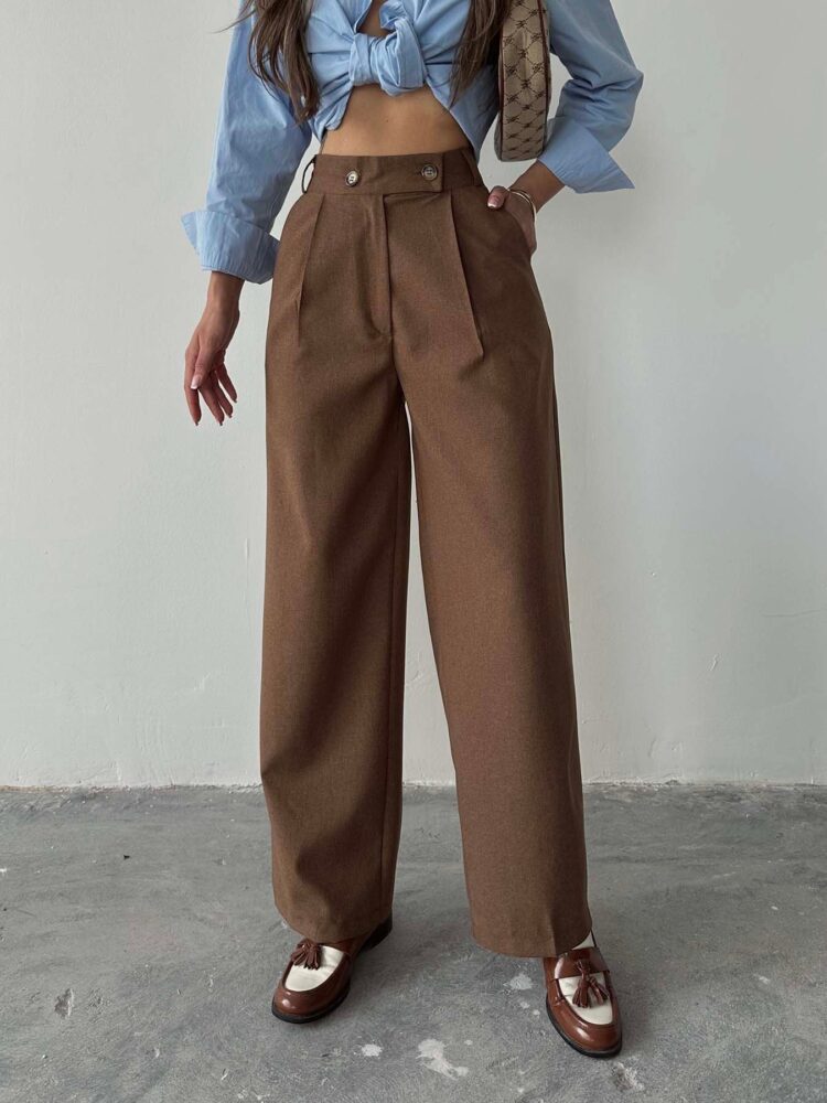 Coffee Polyviscose Double Button Palazzo Pants