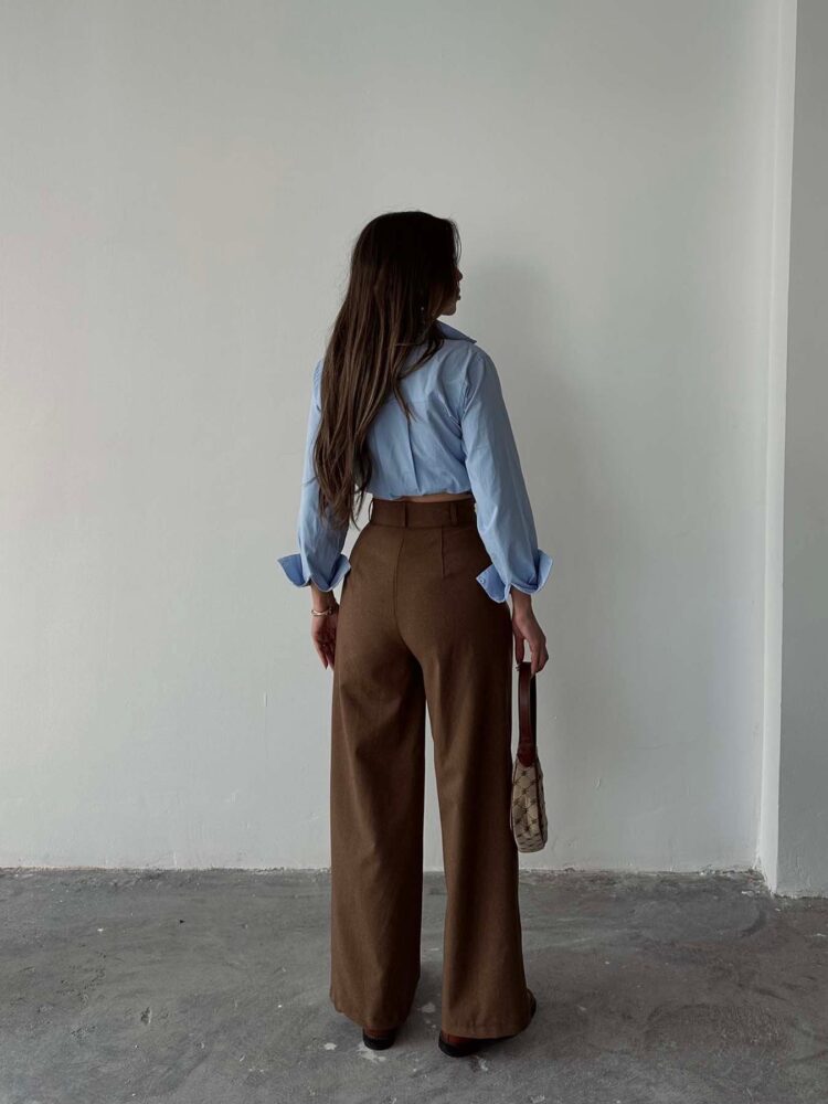 Coffee Polyviscose Double Button Palazzo Pants