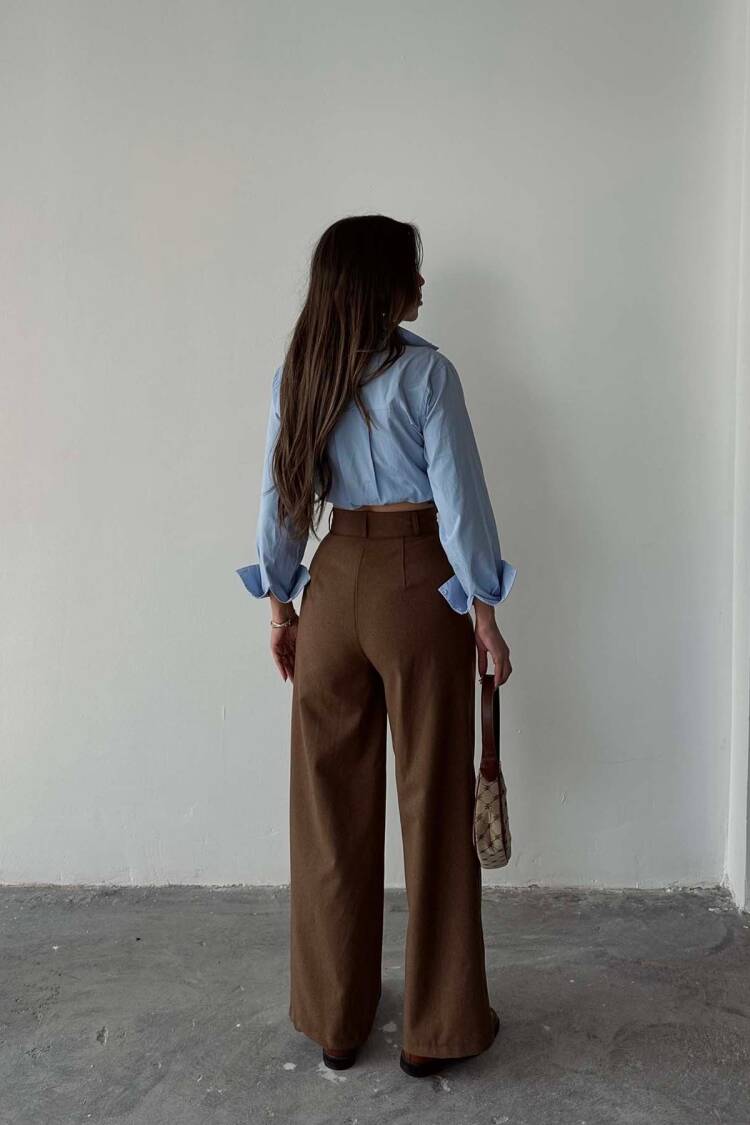 Coffee Polyviscose Double Button Palazzo Pants