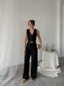 Polyviscose Double Button Palazzo Pants - Radica Fashion - Globality Store - Women Clothes Wholesale Turkey