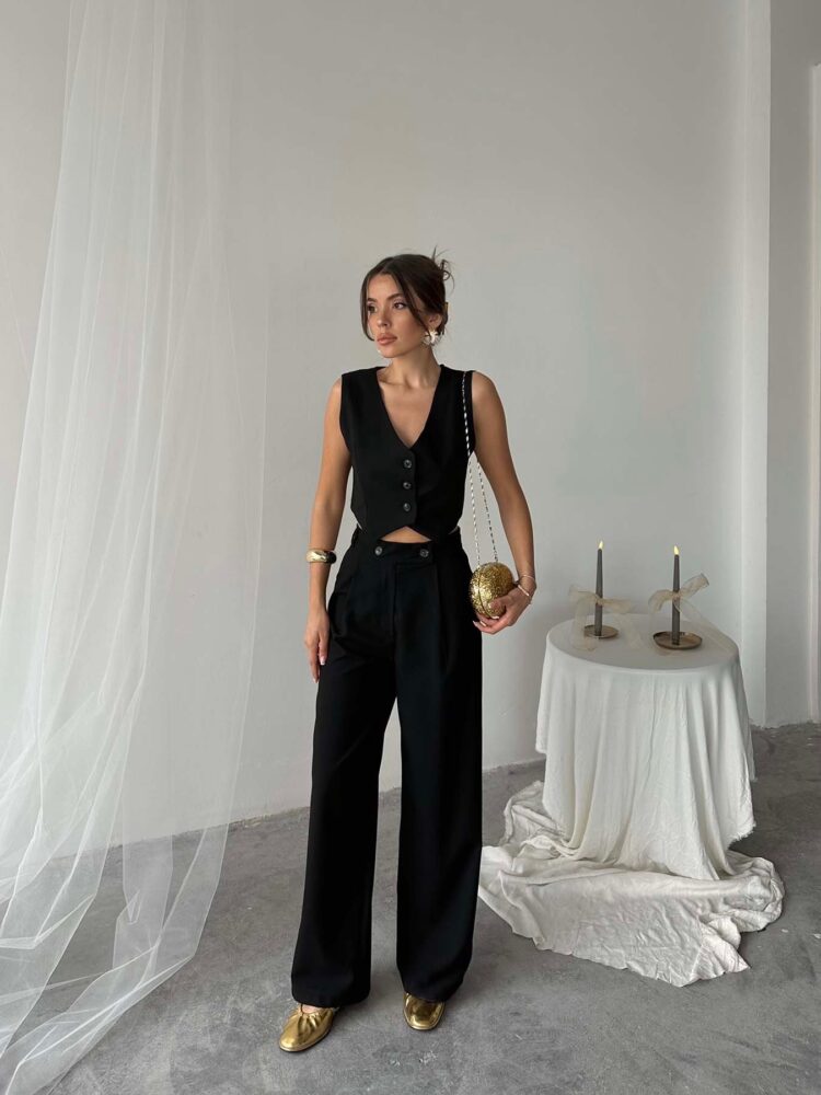 Polyviscose Double Button Palazzo Pants - Radica Fashion - Globality Store - Women Clothes Wholesale Turkey