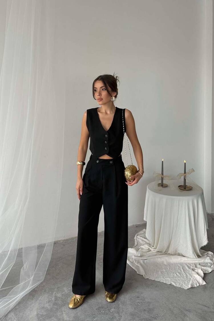 Polyviscose Double Button Palazzo Pants - Radica Fashion - Globality Store - Women Clothes Wholesale Turkey