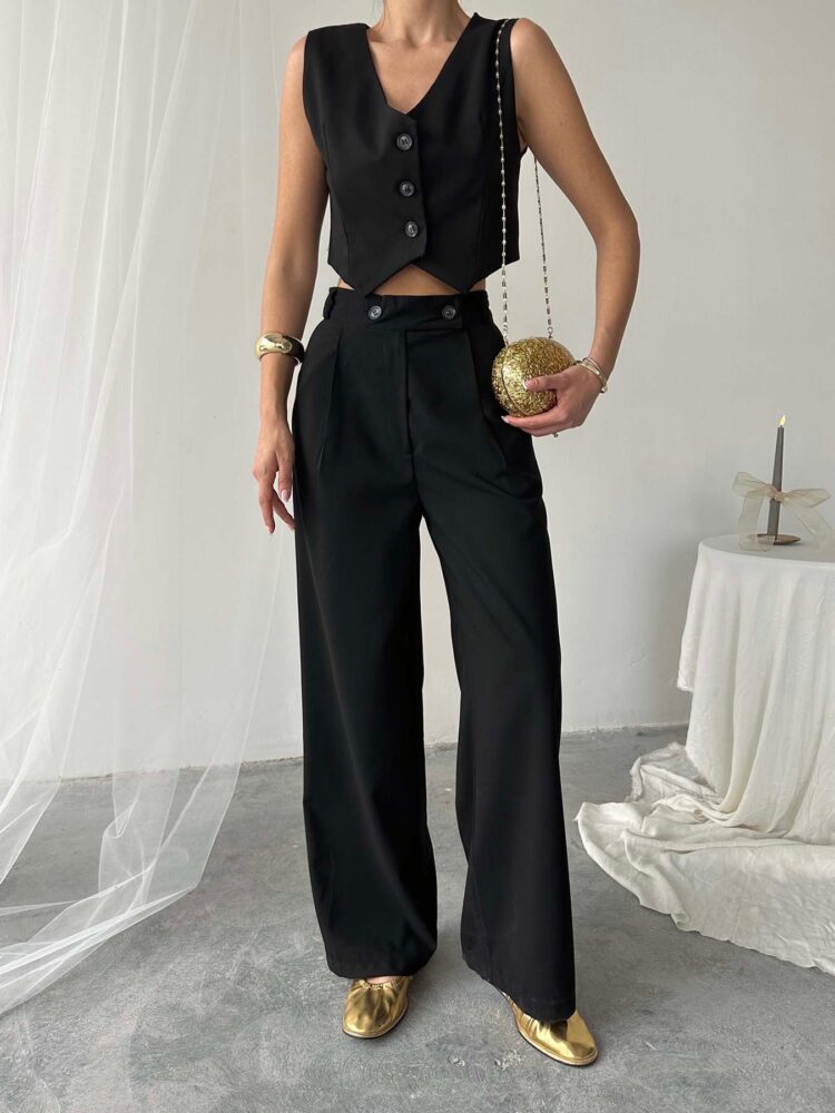 Polyviscose Double Button Palazzo Pants