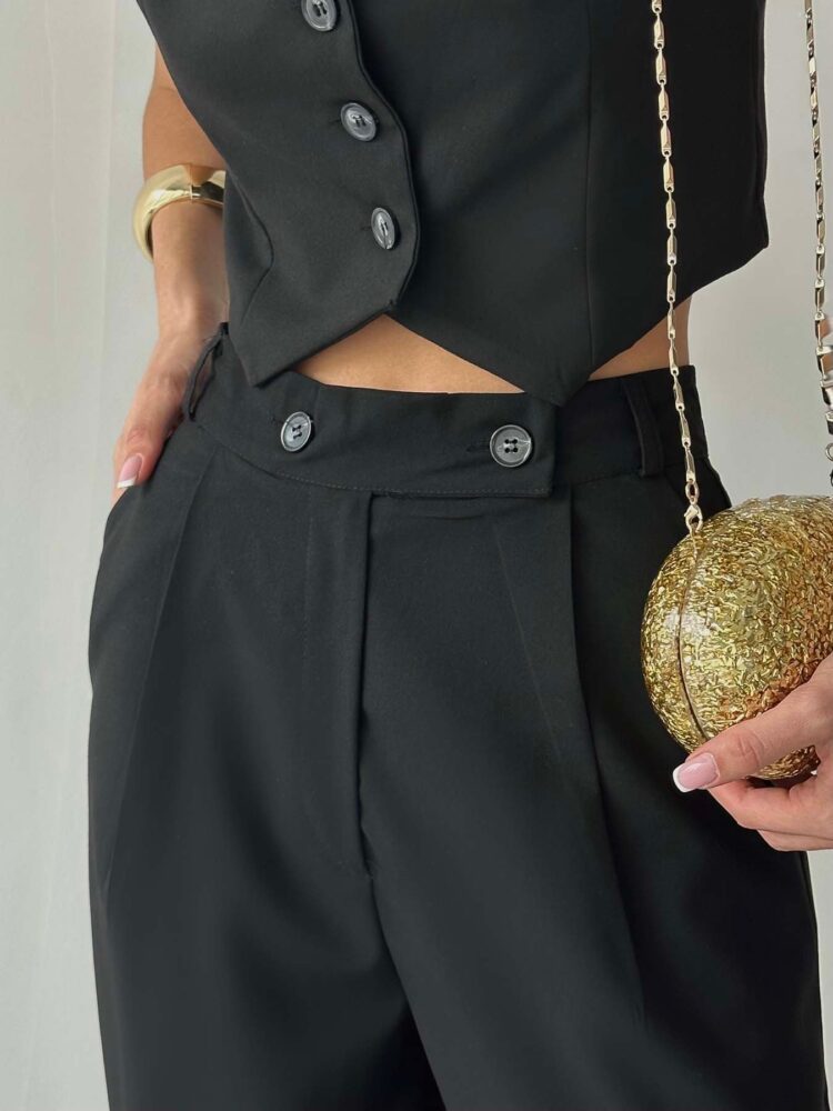 Polyviscose Double Button Palazzo Pants