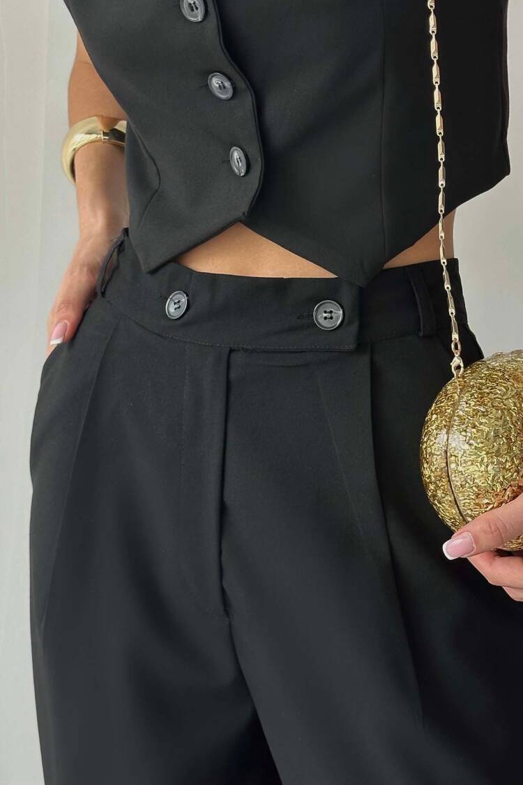 Polyviscose Double Button Palazzo Pants