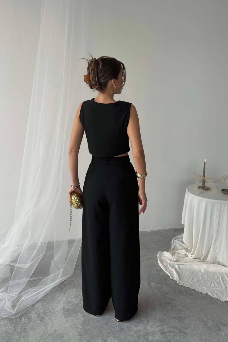 Polyviscose Double Button Palazzo Pants