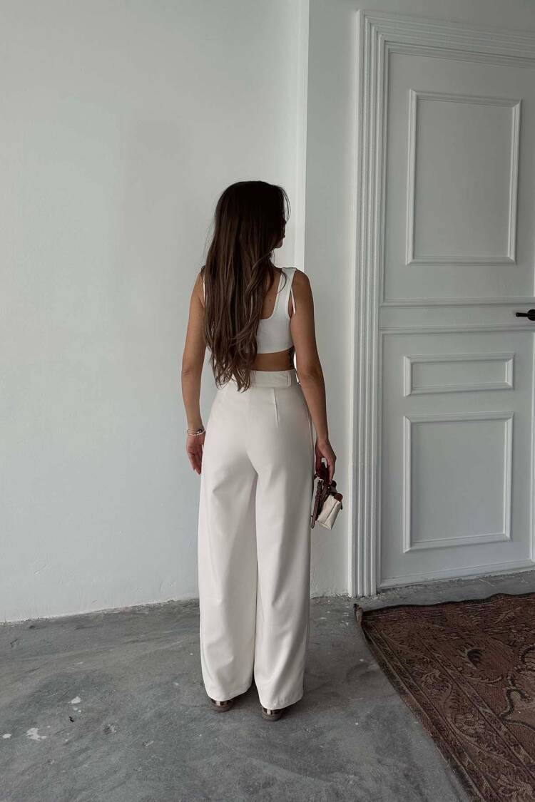 Polyviscose Double Button Palazzo Pants