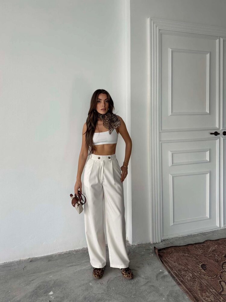 Polyviscose Double Button Palazzo Pants