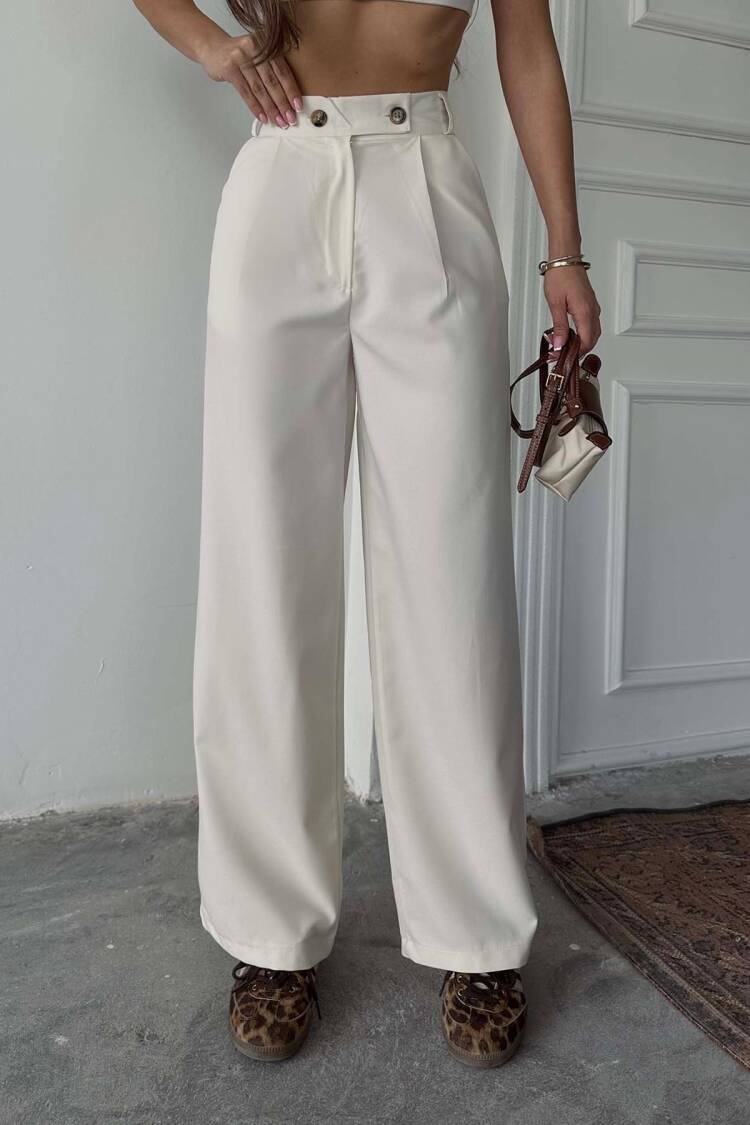 Polyviscose Double Button Palazzo Pants