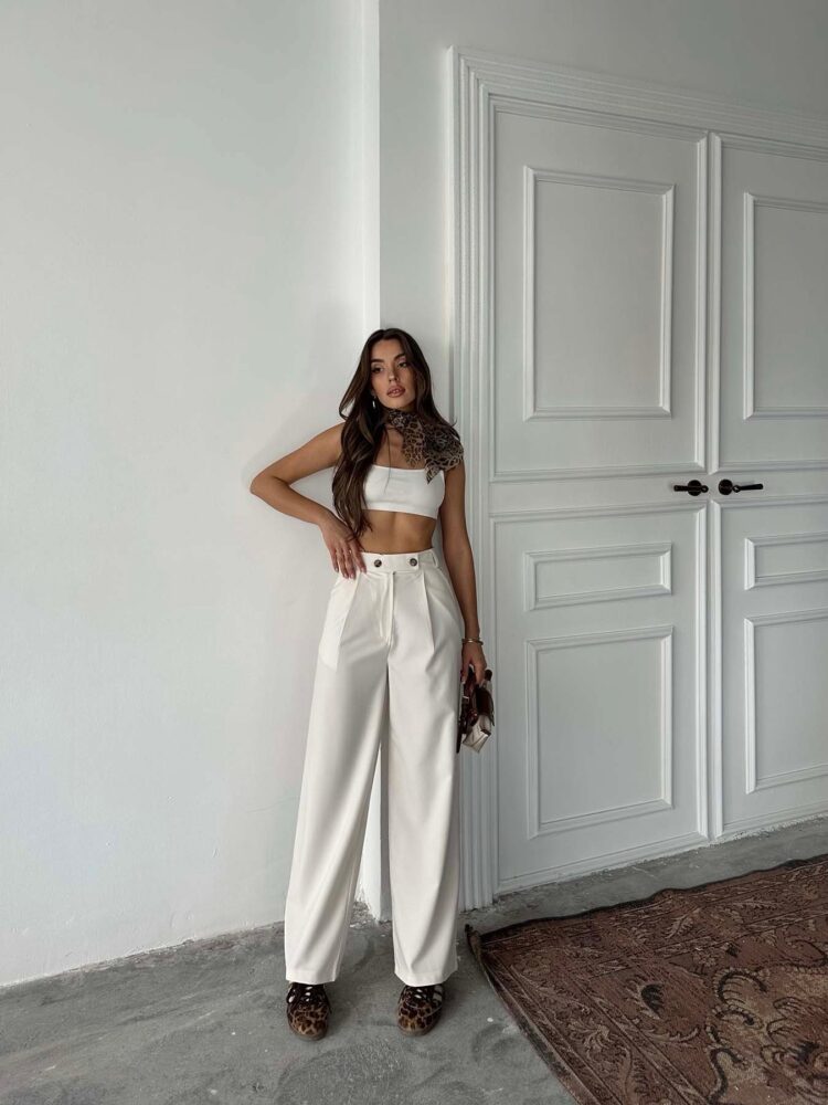 Polyviscose Double Button Palazzo Pants