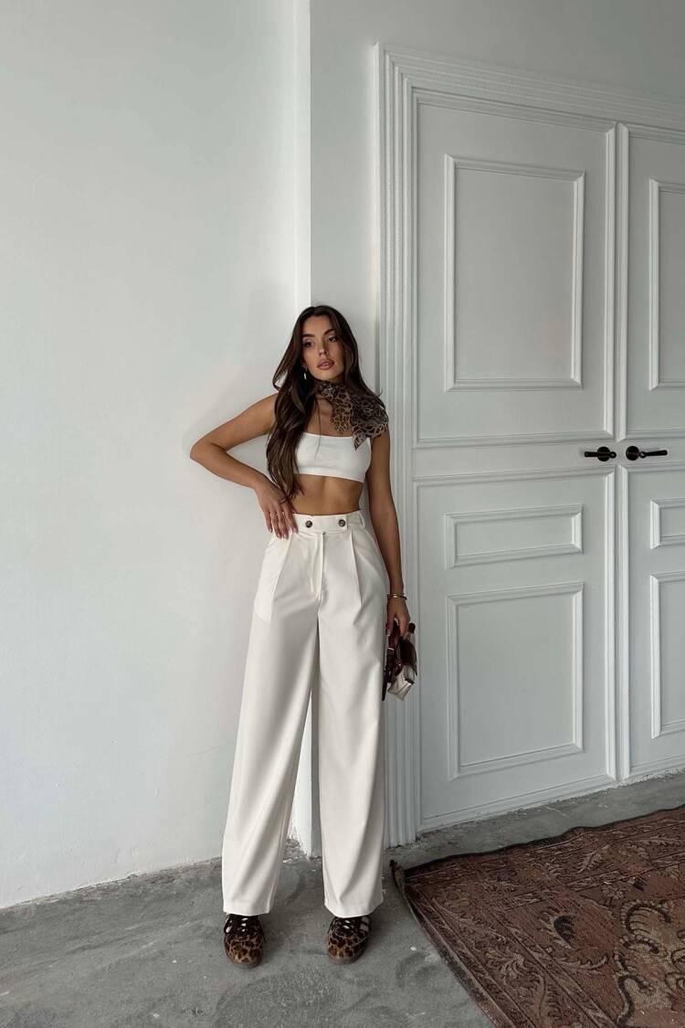 Polyviscose Double Button Palazzo Pants
