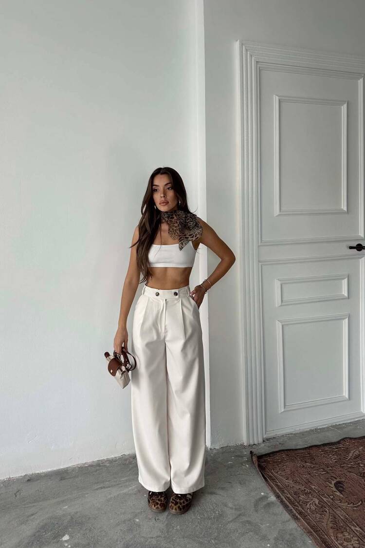 Polyviscose Double Button Palazzo Pants