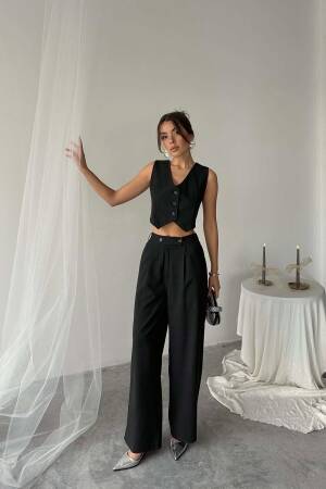 Polyviscose Double Button Palazzo Pants - Radica Fashion - Globality Store - Women Clothes Wholesale Turkey