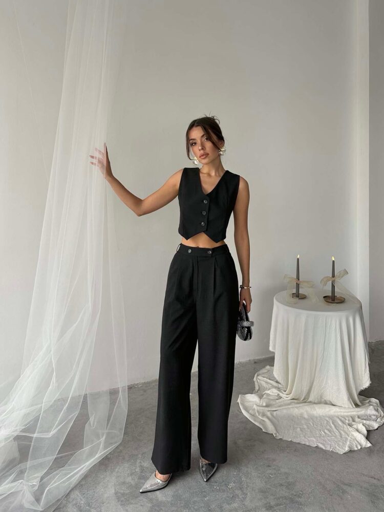 Polyviscose Double Button Palazzo Pants