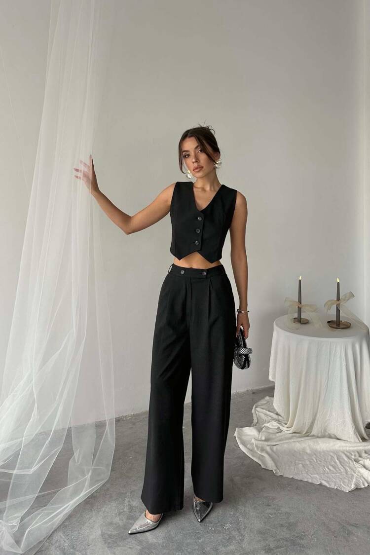 Polyviscose Double Button Palazzo Pants