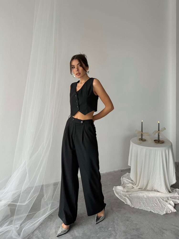 Polyviscose Double Button Palazzo Pants - Radica Fashion - Globality Store - Women Clothes Wholesale Turkey