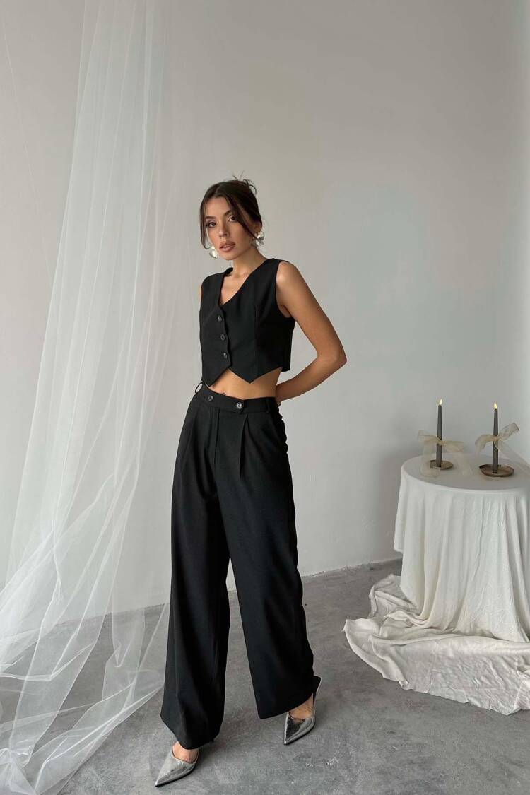 Polyviscose Double Button Palazzo Pants - Radica Fashion - Globality Store - Women Clothes Wholesale Turkey