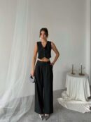 Polyviscose Double Button Palazzo Pants - Radica Fashion - Globality Store - Women Clothes Wholesale Turkey
