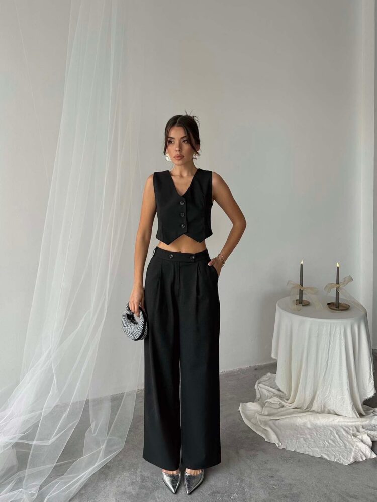 Polyviscose Double Button Palazzo Pants
