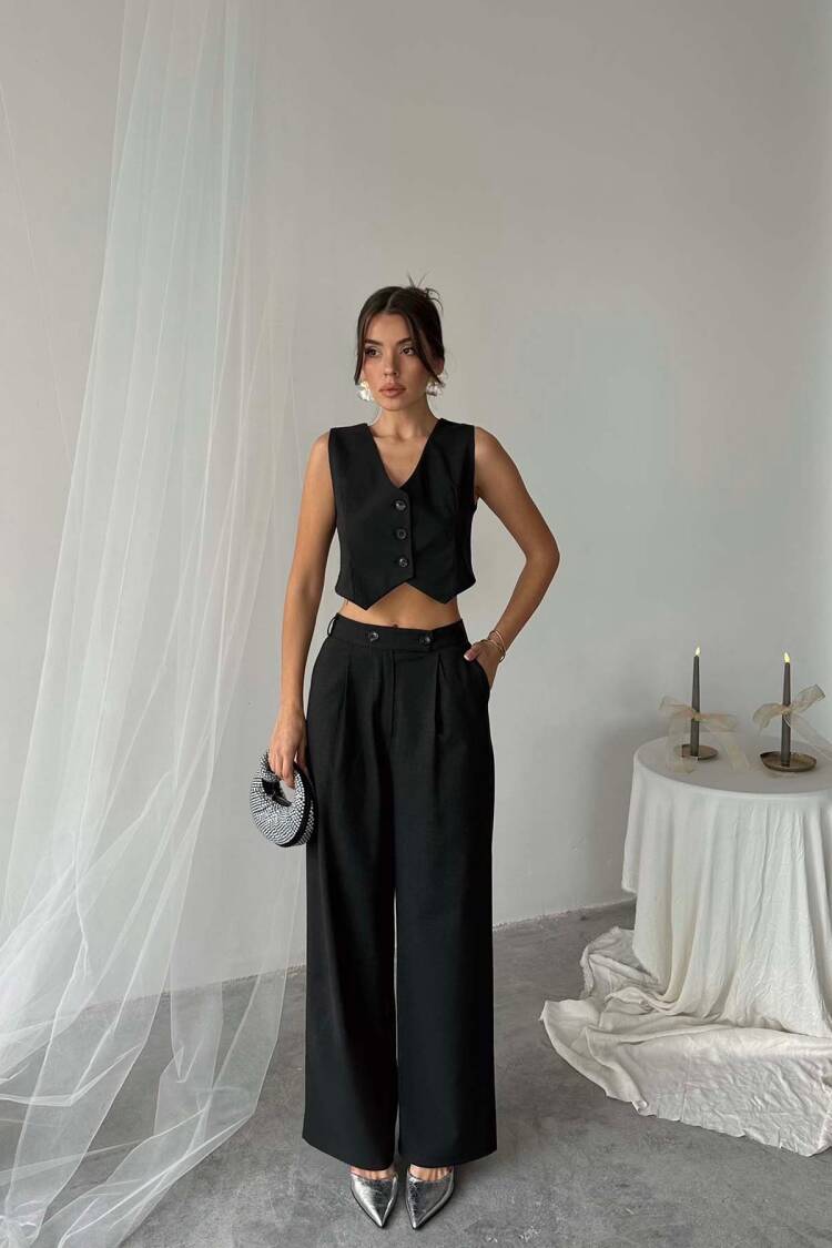 Polyviscose Double Button Palazzo Pants