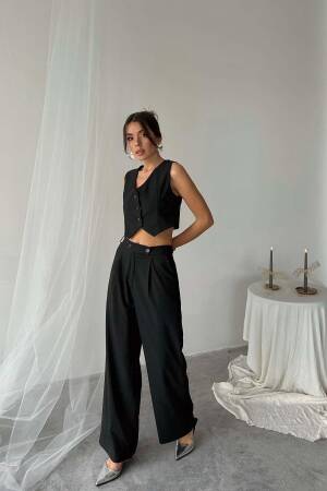 Polyviscose Double Button Palazzo Pants - Radica Fashion - Globality Store - Women Clothes Wholesale Turkey