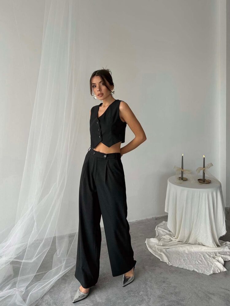 Polyviscose Double Button Palazzo Pants