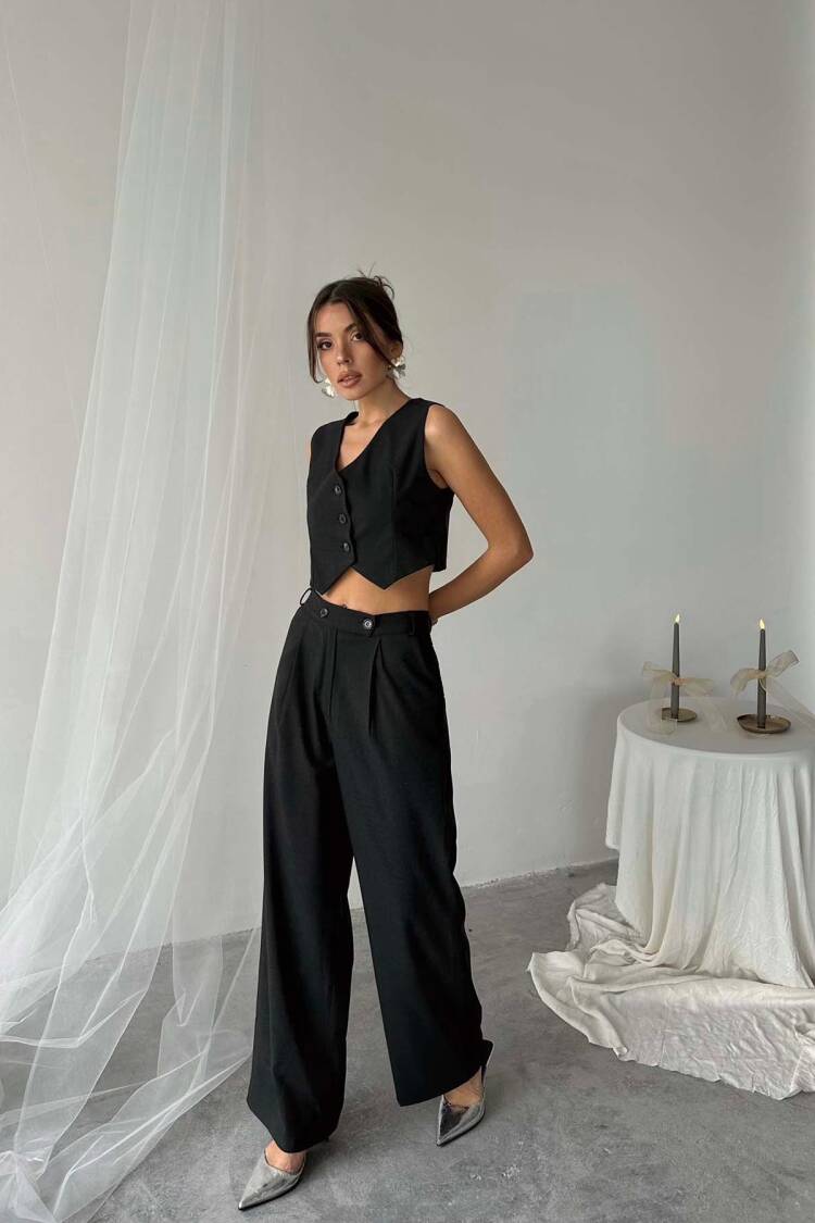 Polyviscose Double Button Palazzo Pants