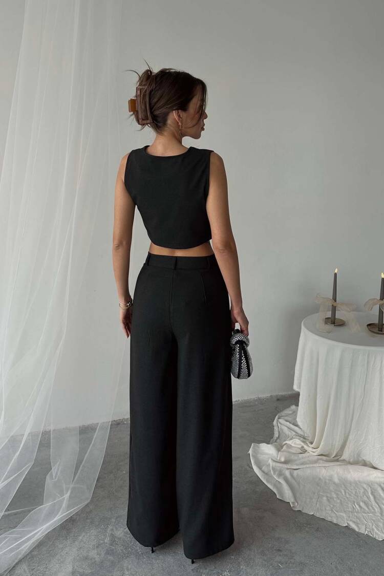 Polyviscose Double Button Palazzo Pants
