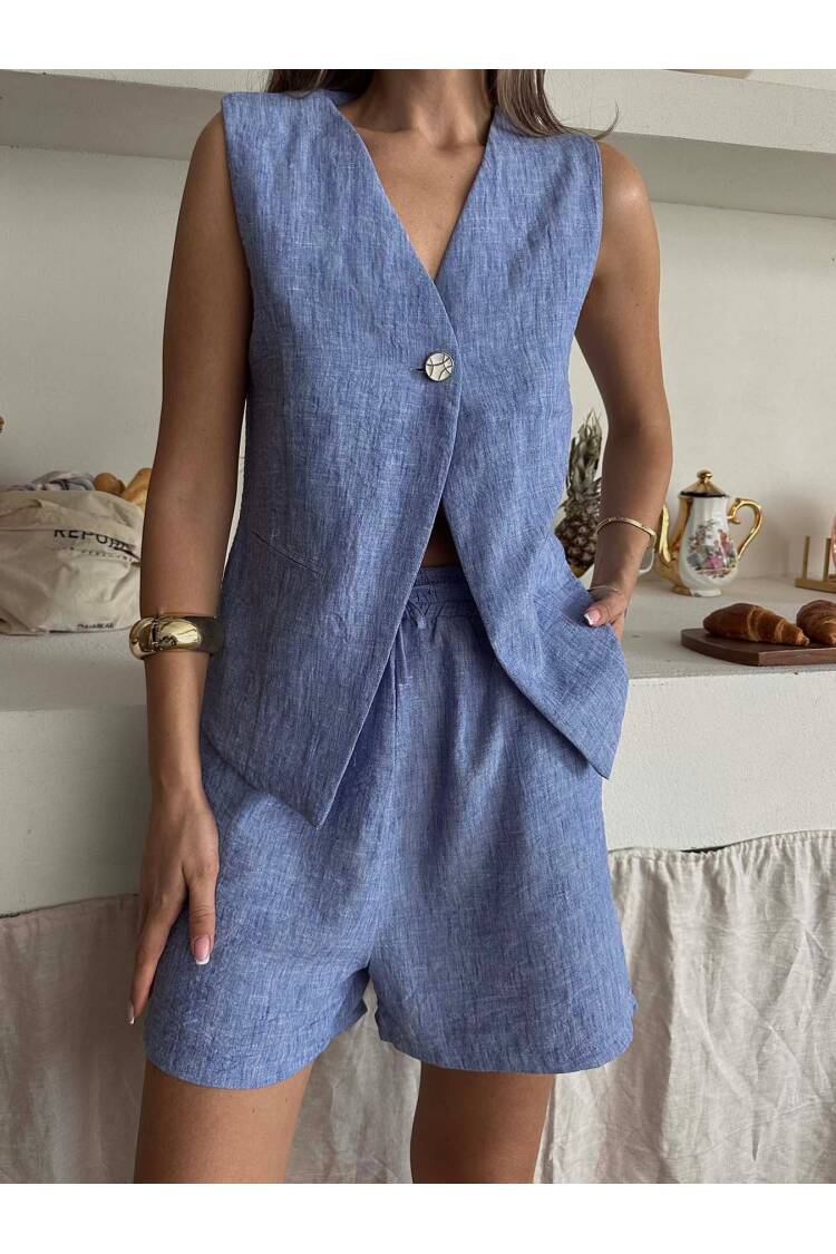One-Button Vest Shorts Set