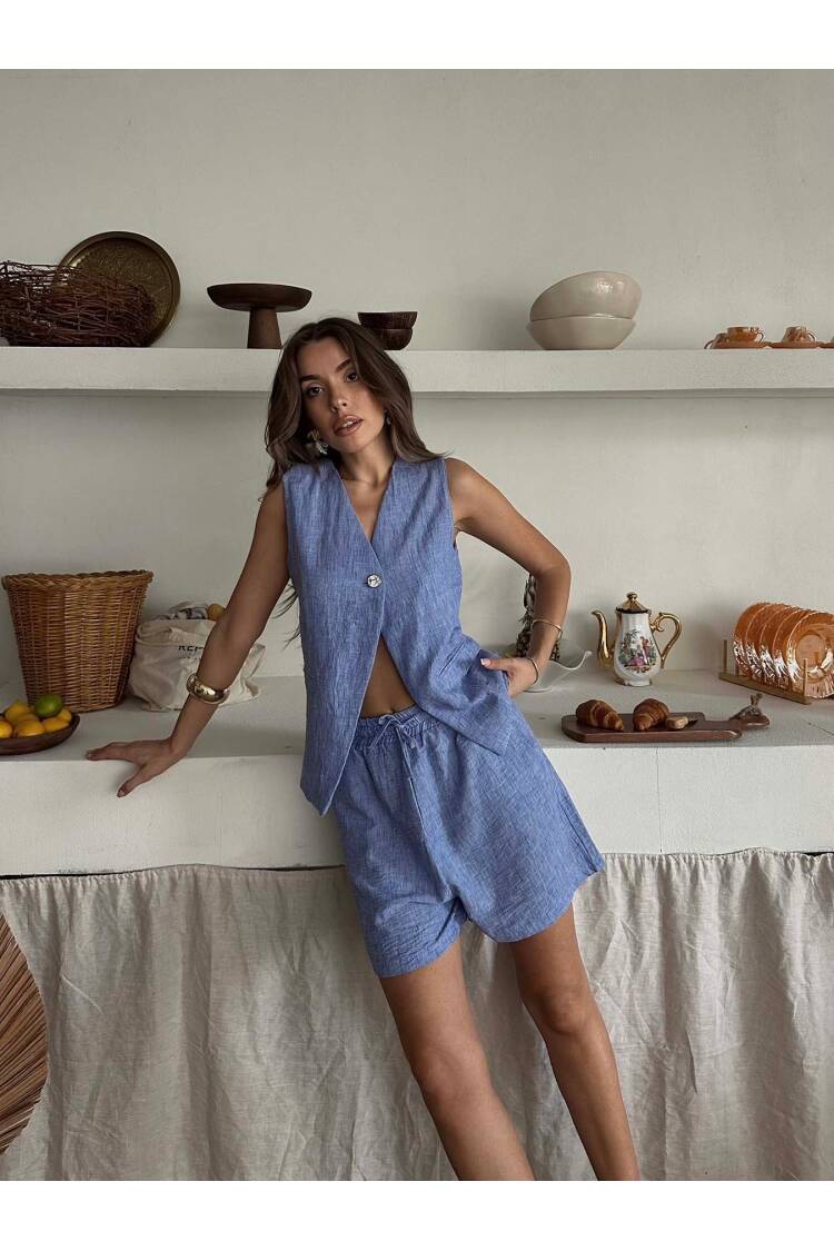 One-Button Vest Shorts Set