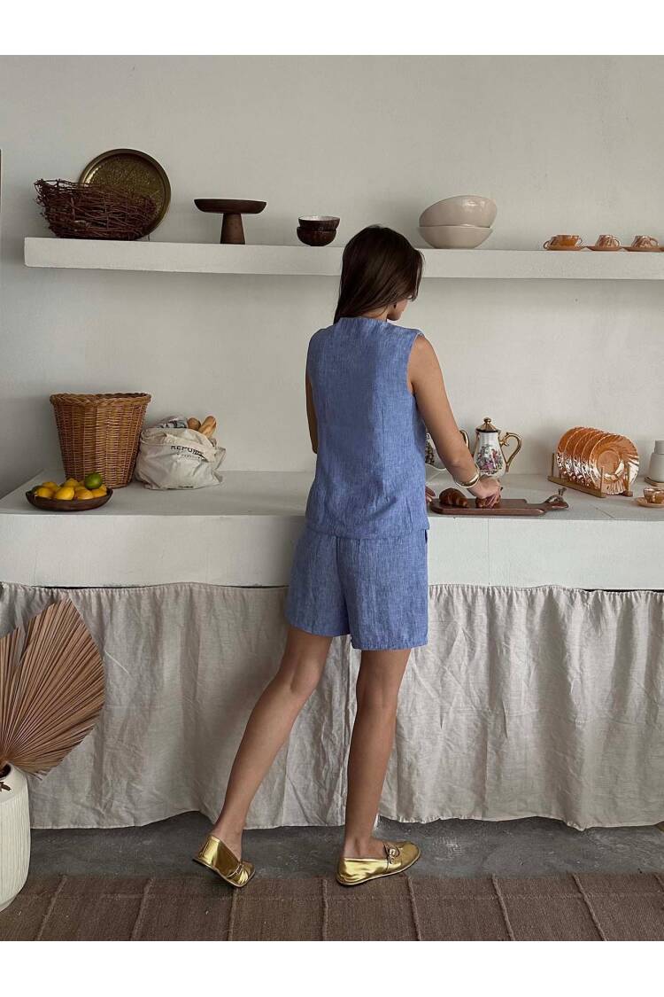 One-Button Vest Shorts Set