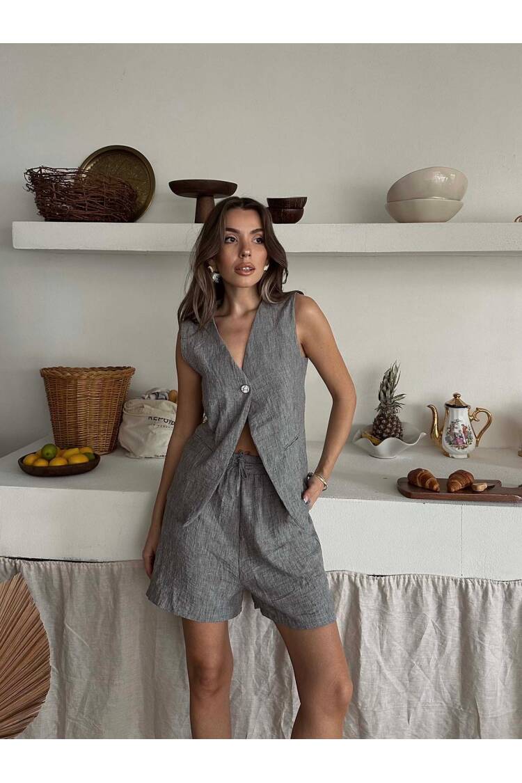 One-Button Vest Shorts Set