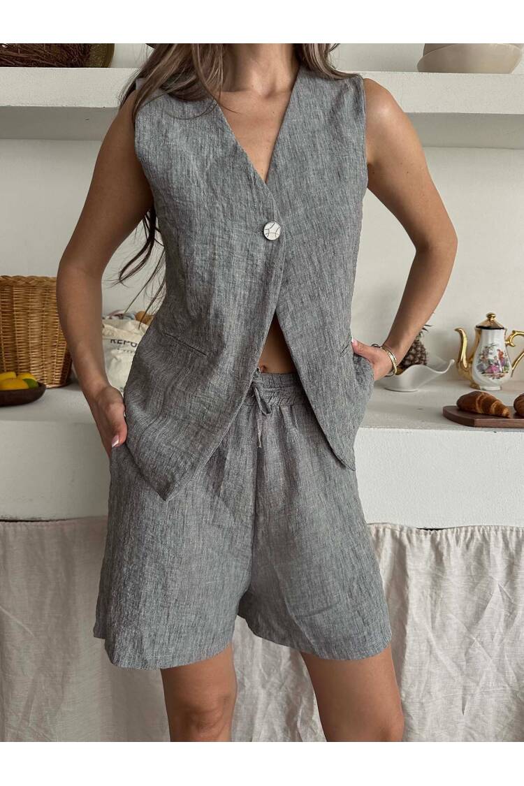 One-Button Vest Shorts Set
