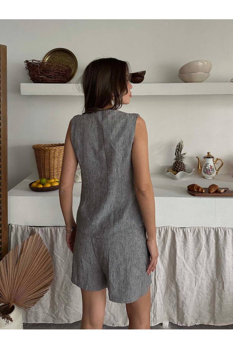One-Button Vest Shorts Set