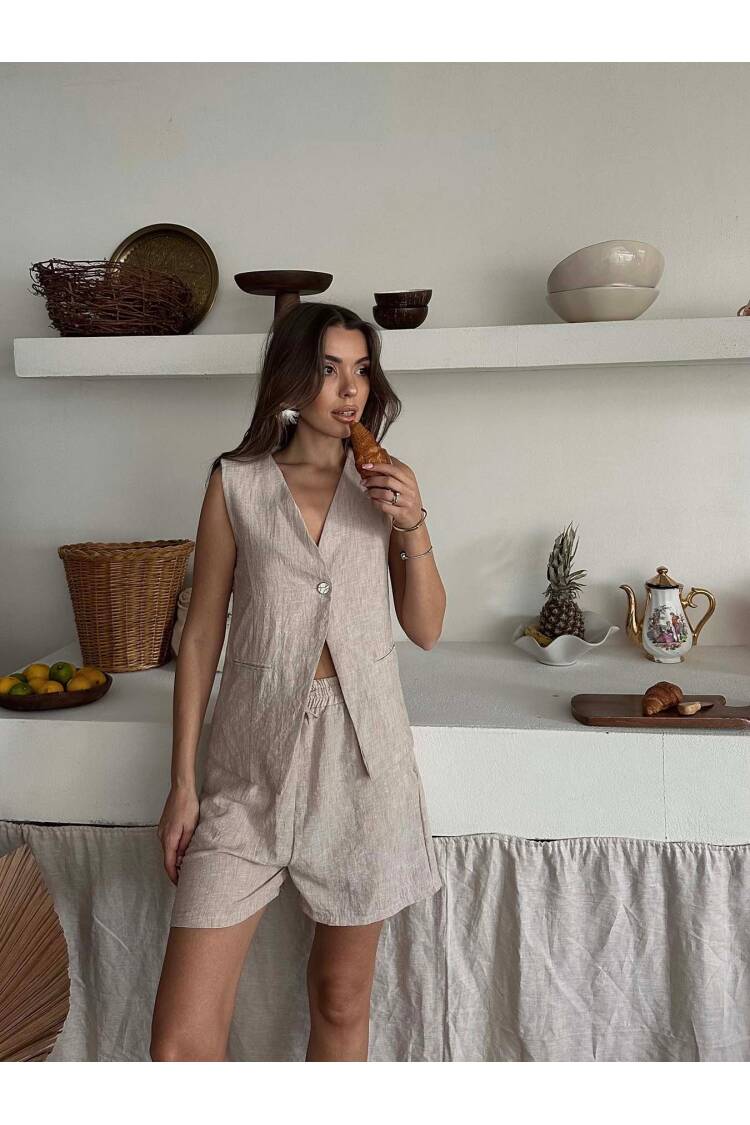 One-Button Vest Shorts Set