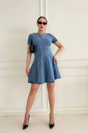 Washable Denim Dress - STEPS - Globality Store - Women Clothes Wholesale Turkey