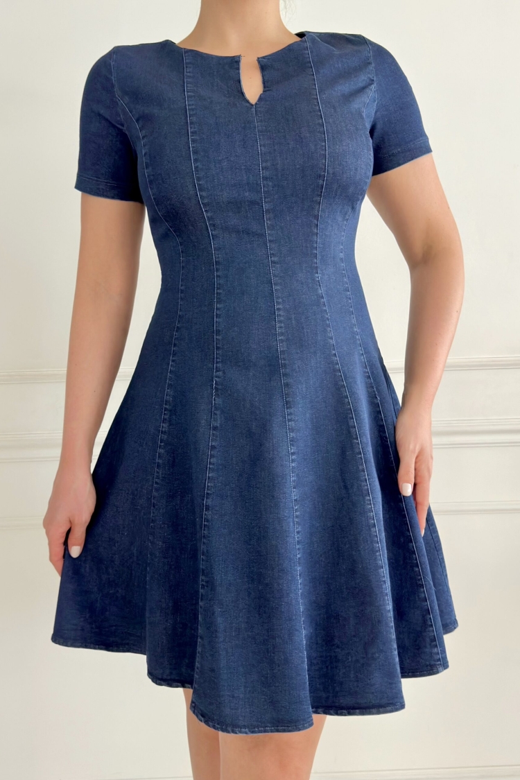 Washable Denim Dress - Navy