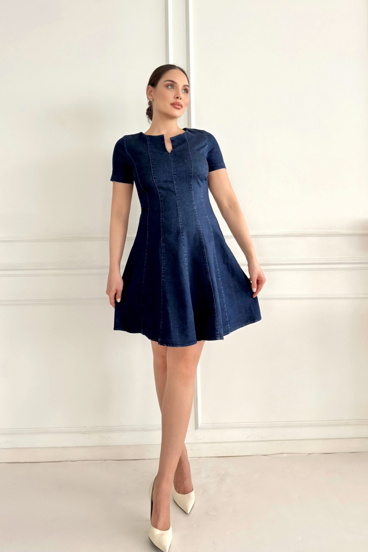 Washable Denim Dress - Navy