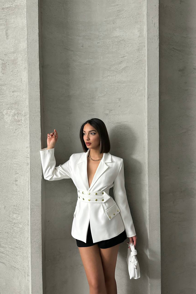 Design Snap Detailed Blazer Jacket - Mode Roy - Globality Store - Women Clothes Wholesale Turkey